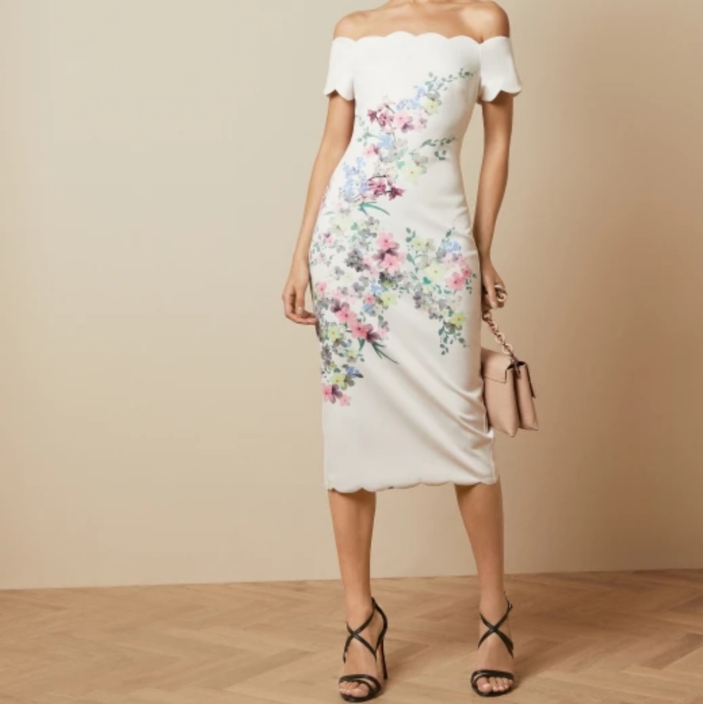 Ted Baker Floral Bardot Bodycon Midi Dress